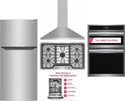 5 Piece Package Includes Refrigerator, Cooktop, Wall Oven, Hood And Dishwasher