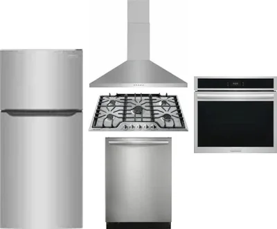 5 Piece Package Includes Refrigerator, Cooktop, Wall Oven, Hood And Dishwasher