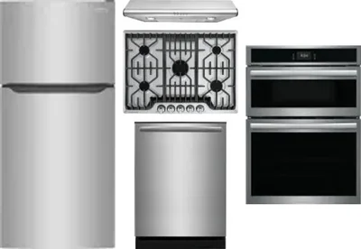 5 Piece Package Includes Refrigerator, Cooktop, Wall Oven, Hood And Dishwasher