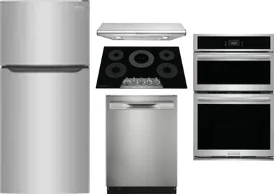 5 Piece Package Includes Refrigerator, Cooktop, Wall Oven, Hood And Dishwasher