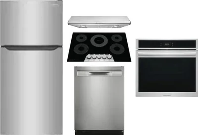 5 Piece Package Includes Refrigerator, Cooktop, Wall Oven, Hood And Dishwasher