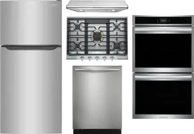 5 Piece Package Includes Refrigerator, Cooktop, Wall Oven, Hood And Dishwasher