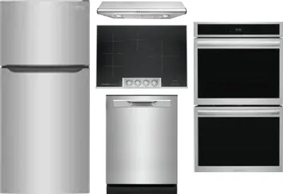 5 Piece Package Includes Refrigerator, Cooktop, Wall Oven, Hood And Dishwasher