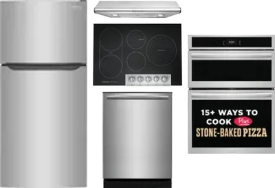 5 Piece Package Includes Refrigerator, Cooktop, Wall Oven, Hood And Dishwasher