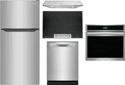 5 Piece Package Includes Refrigerator, Cooktop, Wall Oven, Hood And Dishwasher