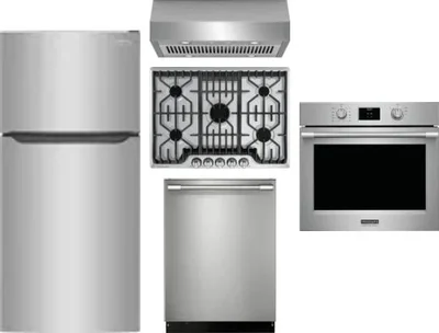 5 Piece Package Includes Refrigerator, Cooktop, Wall Oven, Hood And Dishwasher
