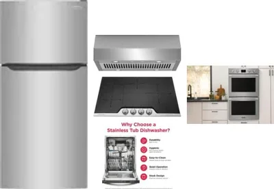 5 Piece Package Includes Refrigerator, Cooktop, Wall Oven, Hood And Dishwasher