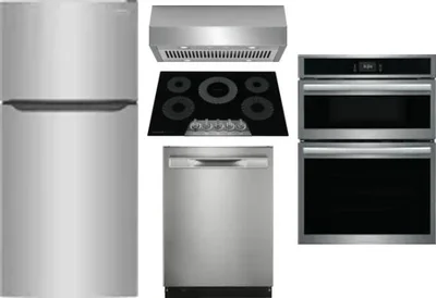5 Piece Package Includes Refrigerator, Cooktop, Wall Oven, Hood And Dishwasher