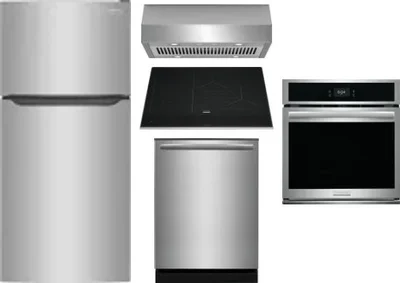 5 Piece Package Includes Refrigerator, Cooktop, Wall Oven, Hood And Dishwasher