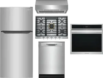 5 Piece Package Includes Refrigerator, Cooktop, Wall Oven, Hood And Dishwasher