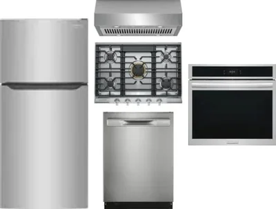 5 Piece Package Includes Refrigerator, Cooktop, Wall Oven, Hood And Dishwasher