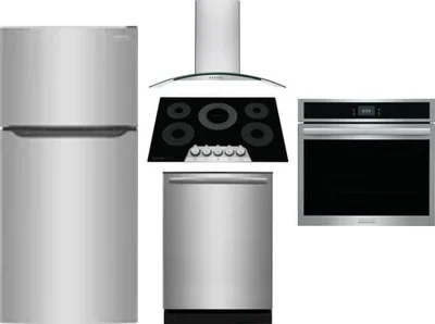 5 Piece Package Includes Refrigerator, Cooktop, Wall Oven, Hood And Dishwasher