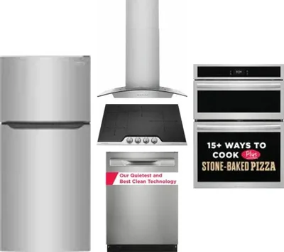 5 Piece Package Includes Refrigerator, Cooktop, Wall Oven, Hood And Dishwasher