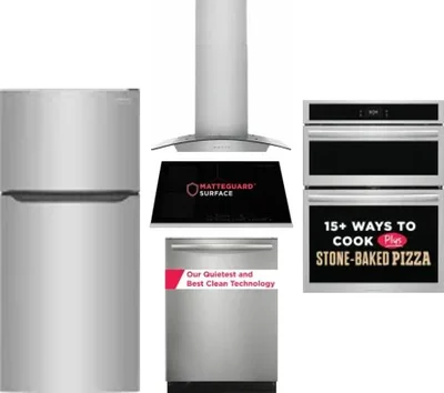 5 Piece Package Includes Refrigerator, Cooktop, Wall Oven, Hood And Dishwasher