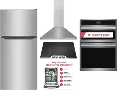 5 Piece Package Includes Refrigerator, Cooktop, Wall Oven, Hood And Dishwasher