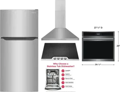 5 Piece Package Includes Refrigerator, Cooktop, Wall Oven, Hood And Dishwasher