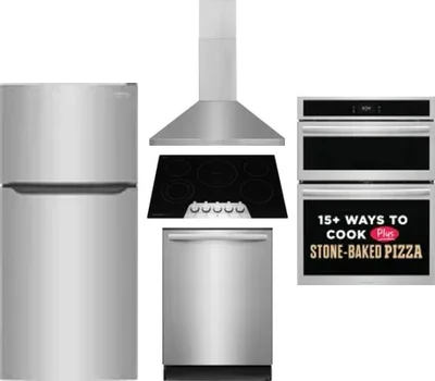5 Piece Package Includes Refrigerator, Cooktop, Wall Oven, Hood And Dishwasher