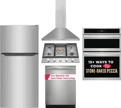 5 Piece Package Includes Refrigerator, Cooktop, Wall Oven, Hood And Dishwasher