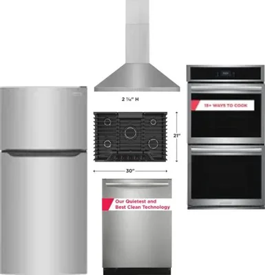 5 Piece Package Includes Refrigerator, Cooktop, Wall Oven, Hood And Dishwasher