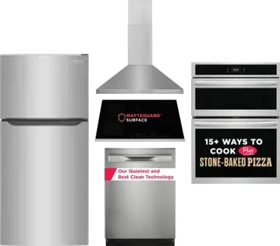 5 Piece Package Includes Refrigerator, Cooktop, Wall Oven, Hood And Dishwasher