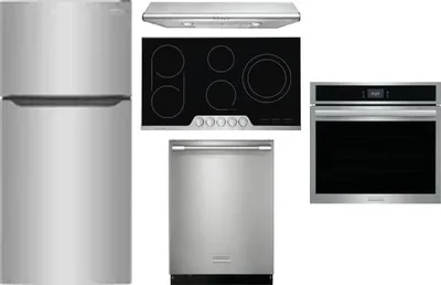 5 Piece Package Includes Refrigerator, Cooktop, Wall Oven, Hood And Dishwasher