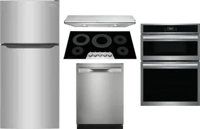 5 Piece Package Includes Refrigerator, Cooktop, Wall Oven, Hood And Dishwasher