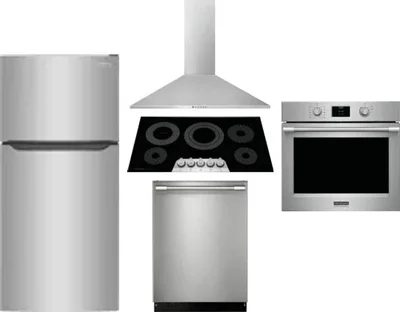 5 Piece Package Includes Refrigerator, Cooktop, Wall Oven, Hood And Dishwasher