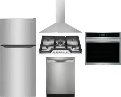 5 Piece Package Includes Refrigerator, Cooktop, Wall Oven, Hood And Dishwasher