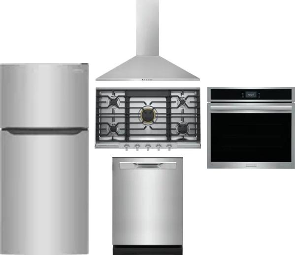 5 Piece Package Includes Refrigerator, Cooktop, Wall Oven, Hood And Dishwasher