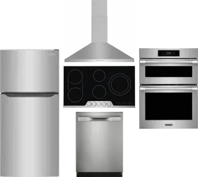 5 Piece Package Includes Refrigerator, Cooktop, Wall Oven, Hood And Dishwasher