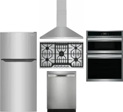 5 Piece Package Includes Refrigerator, Cooktop, Wall Oven, Hood And Dishwasher