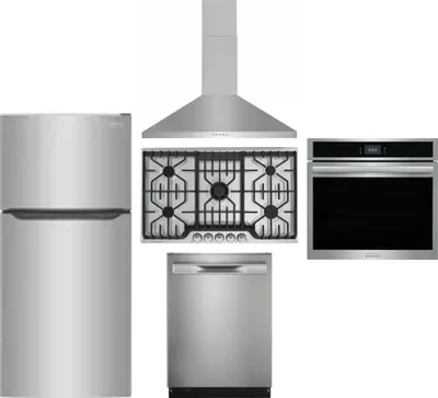 5 Piece Package Includes Refrigerator, Cooktop, Wall Oven, Hood And Dishwasher