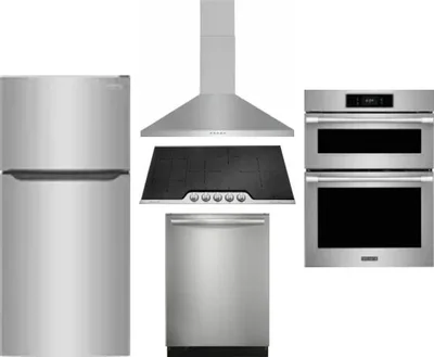 5 Piece Package Includes Refrigerator, Cooktop, Wall Oven, Hood And Dishwasher