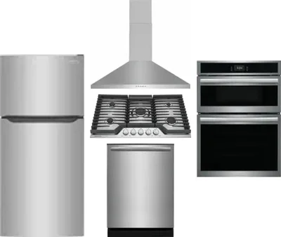 5 Piece Package Includes Refrigerator, Cooktop, Wall Oven, Hood And Dishwasher