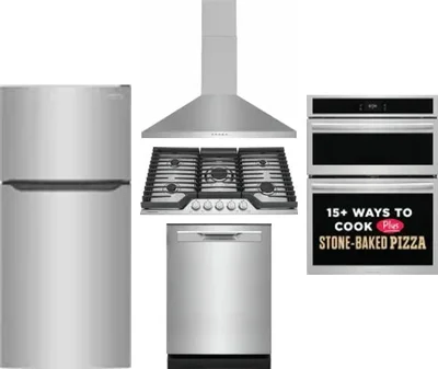 5 Piece Package Includes Refrigerator, Cooktop, Wall Oven, Hood And Dishwasher