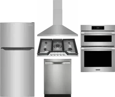 5 Piece Package Includes Refrigerator, Cooktop, Wall Oven, Hood And Dishwasher