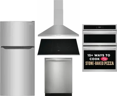 5 Piece Package Includes Refrigerator, Cooktop, Wall Oven, Hood And Dishwasher