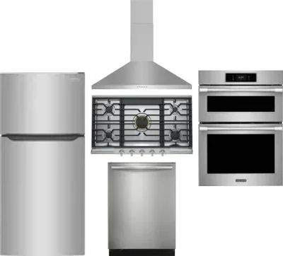 5 Piece Package Includes Refrigerator, Cooktop, Wall Oven, Hood And Dishwasher