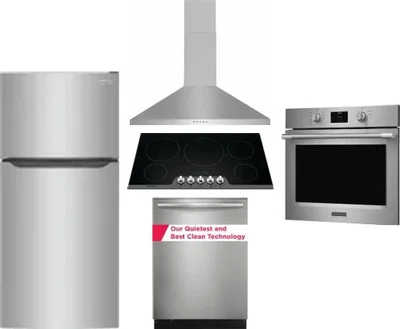 5 Piece Package Includes Refrigerator, Cooktop, Wall Oven, Hood And Dishwasher
