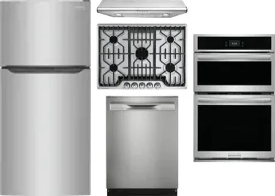5 Piece Package Includes Refrigerator, Cooktop, Wall Oven, Hood And Dishwasher
