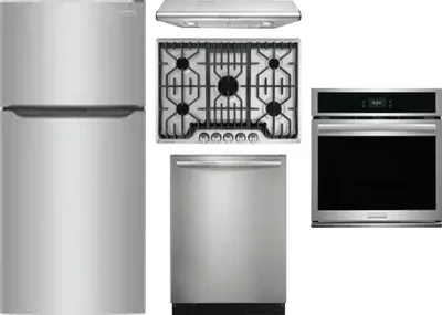 5 Piece Package Includes Refrigerator, Cooktop, Wall Oven, Hood And Dishwasher