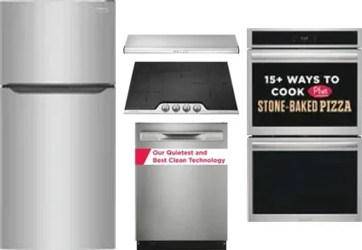 5 Piece Package Includes Refrigerator, Cooktop, Wall Oven, Hood And Dishwasher