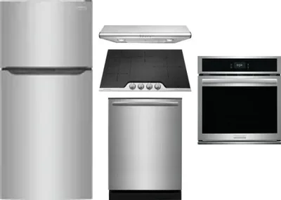 5 Piece Package Includes Refrigerator, Cooktop, Wall Oven, Hood And Dishwasher
