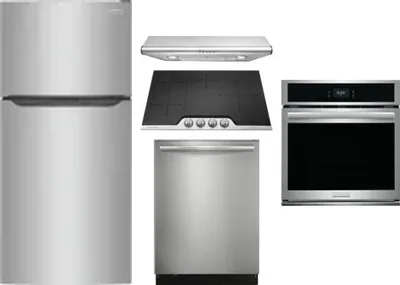 5 Piece Package Includes Refrigerator, Cooktop, Wall Oven, Hood And Dishwasher