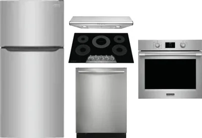 5 Piece Package Includes Refrigerator, Cooktop, Wall Oven, Hood And Dishwasher
