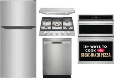 5 Piece Package Includes Refrigerator, Cooktop, Wall Oven, Hood And Dishwasher