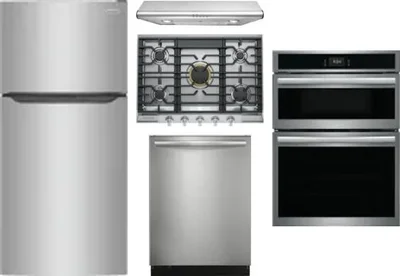 5 Piece Package Includes Refrigerator, Cooktop, Wall Oven, Hood And Dishwasher