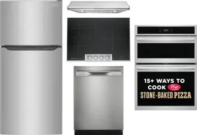 5 Piece Package Includes Refrigerator, Cooktop, Wall Oven, Hood And Dishwasher