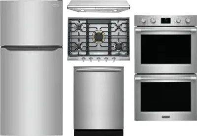 5 Piece Package Includes Refrigerator, Cooktop, Wall Oven, Hood And Dishwasher