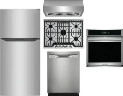 5 Piece Package Includes Refrigerator, Cooktop, Wall Oven, Hood And Dishwasher